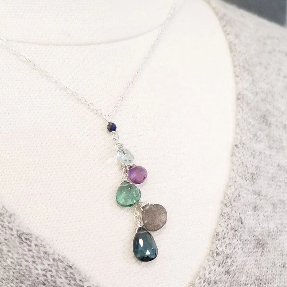 Silver Necklace with London Blue Topaz Cluster