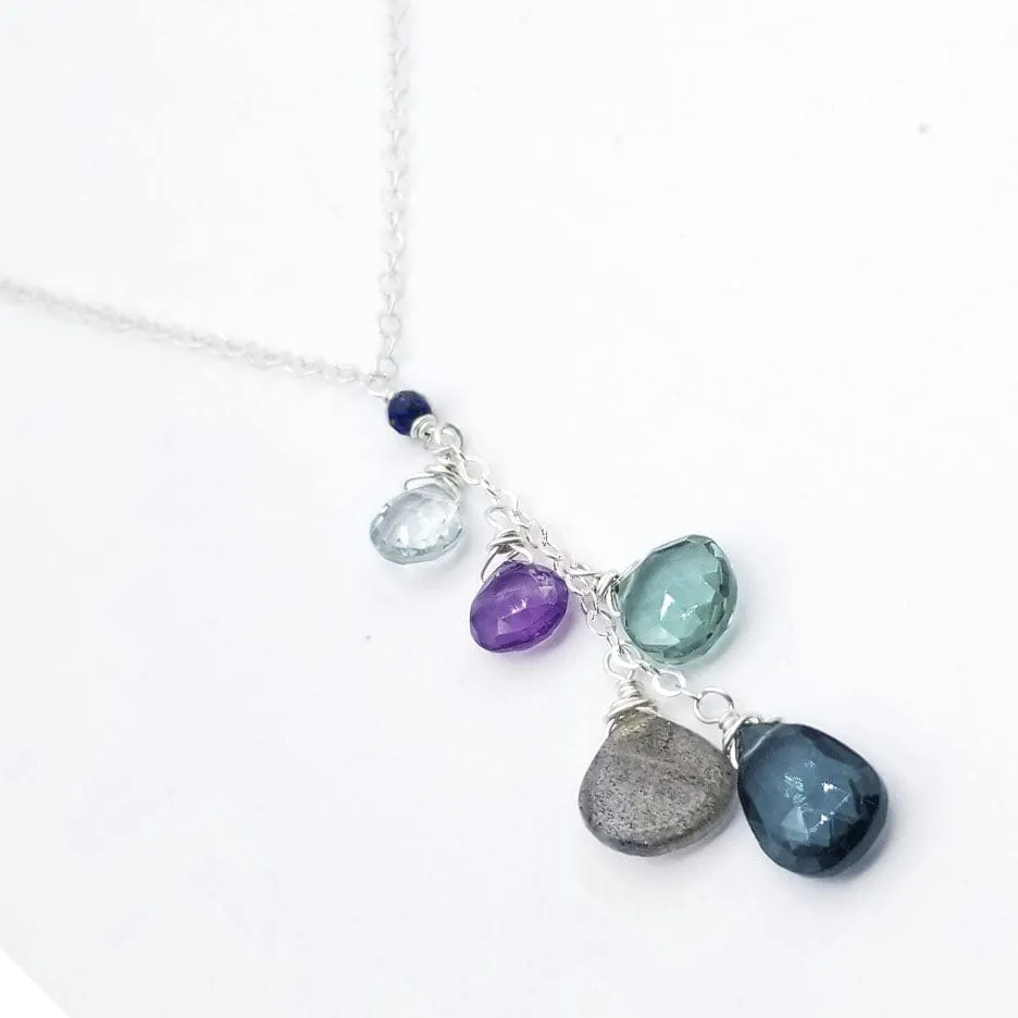 Silver Necklace with London Blue Topaz Cluster