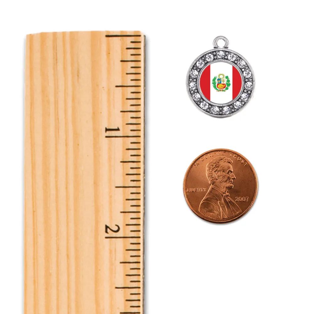Silver Peru Flag Circle Charm Toggle Bracelet