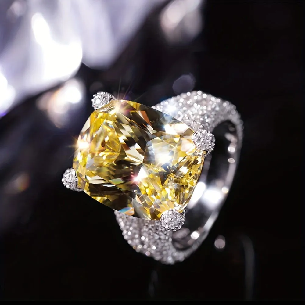 Silver Plated Sparkling Large Square Waterish Gemstone Ring