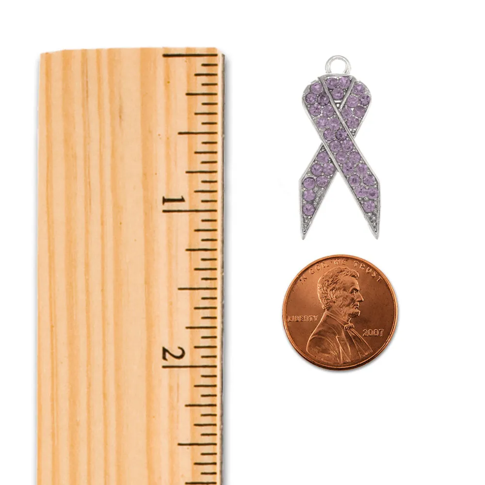 Silver Purple Ribbon Charm Dangle Earrings