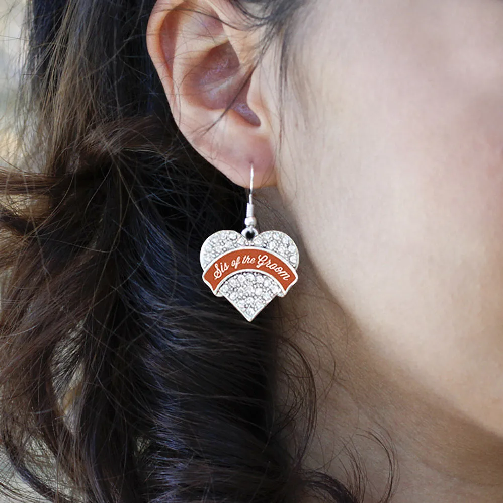 Silver Rust Sis of Groom Pave Heart Charm Dangle Earrings