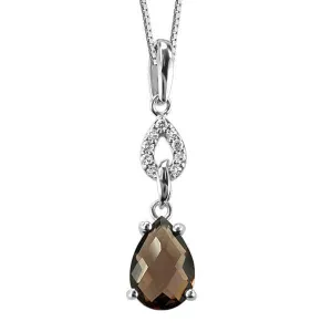 Silver Smoky Quartz White Topaz Pend. W/Chain