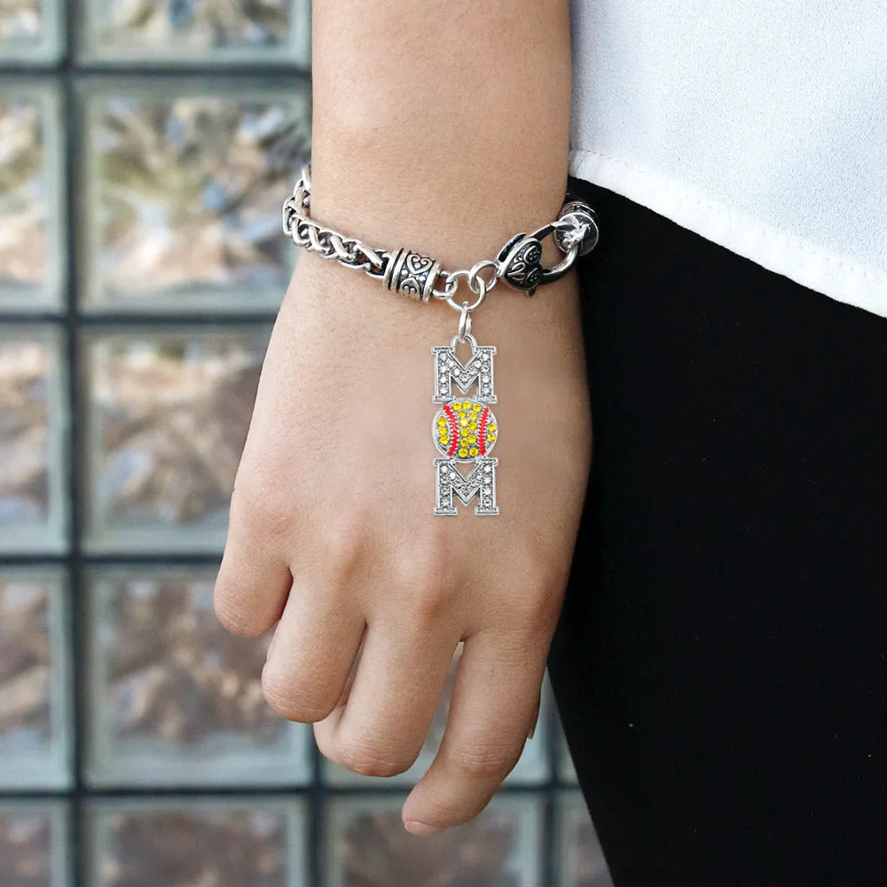 Silver Softball Mom Charm Braided Bracelet
