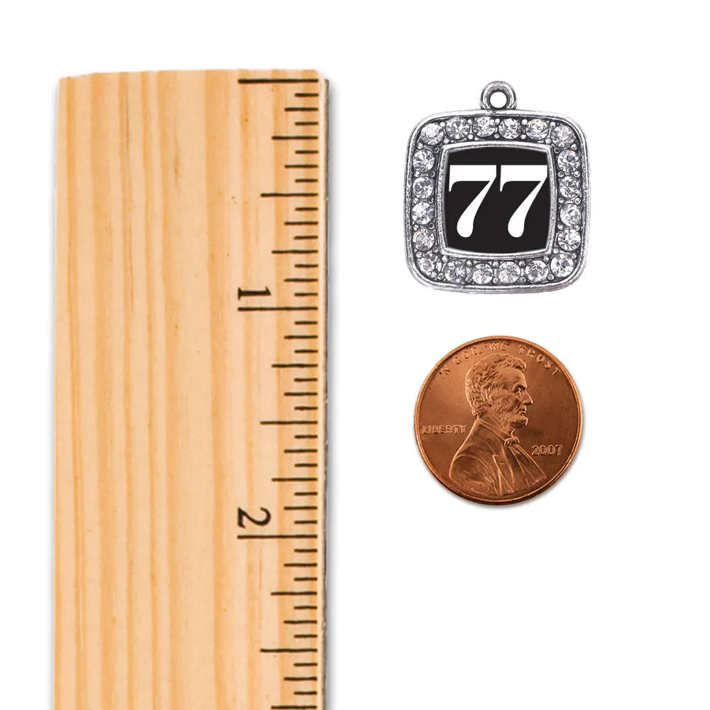 Silver Sport Number 77 Square Charm Braided Bracelet