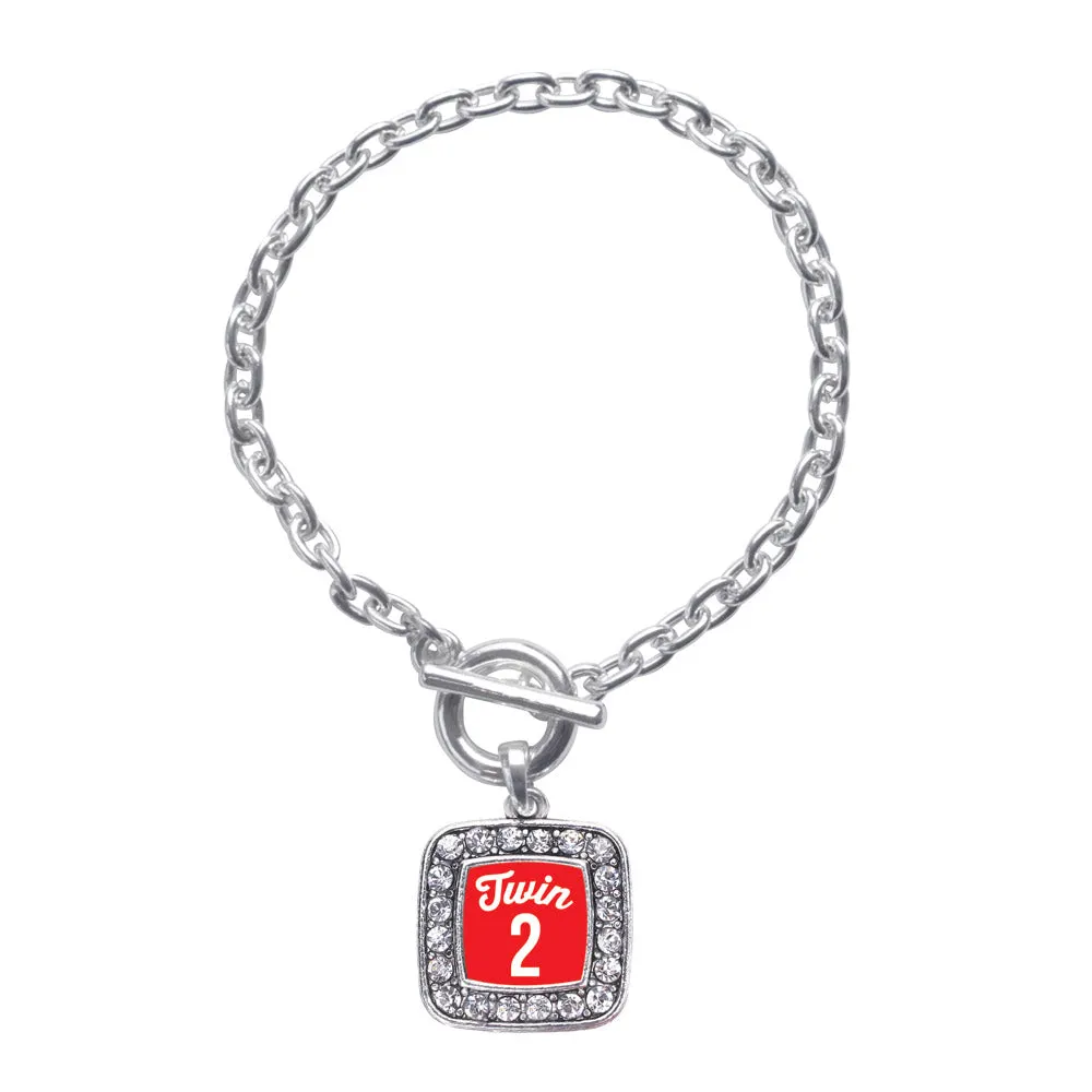 Silver Twin Two Square Charm Toggle Bracelet