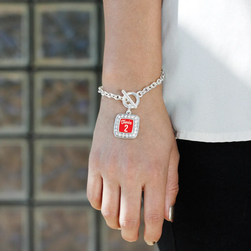 Silver Twin Two Square Charm Toggle Bracelet
