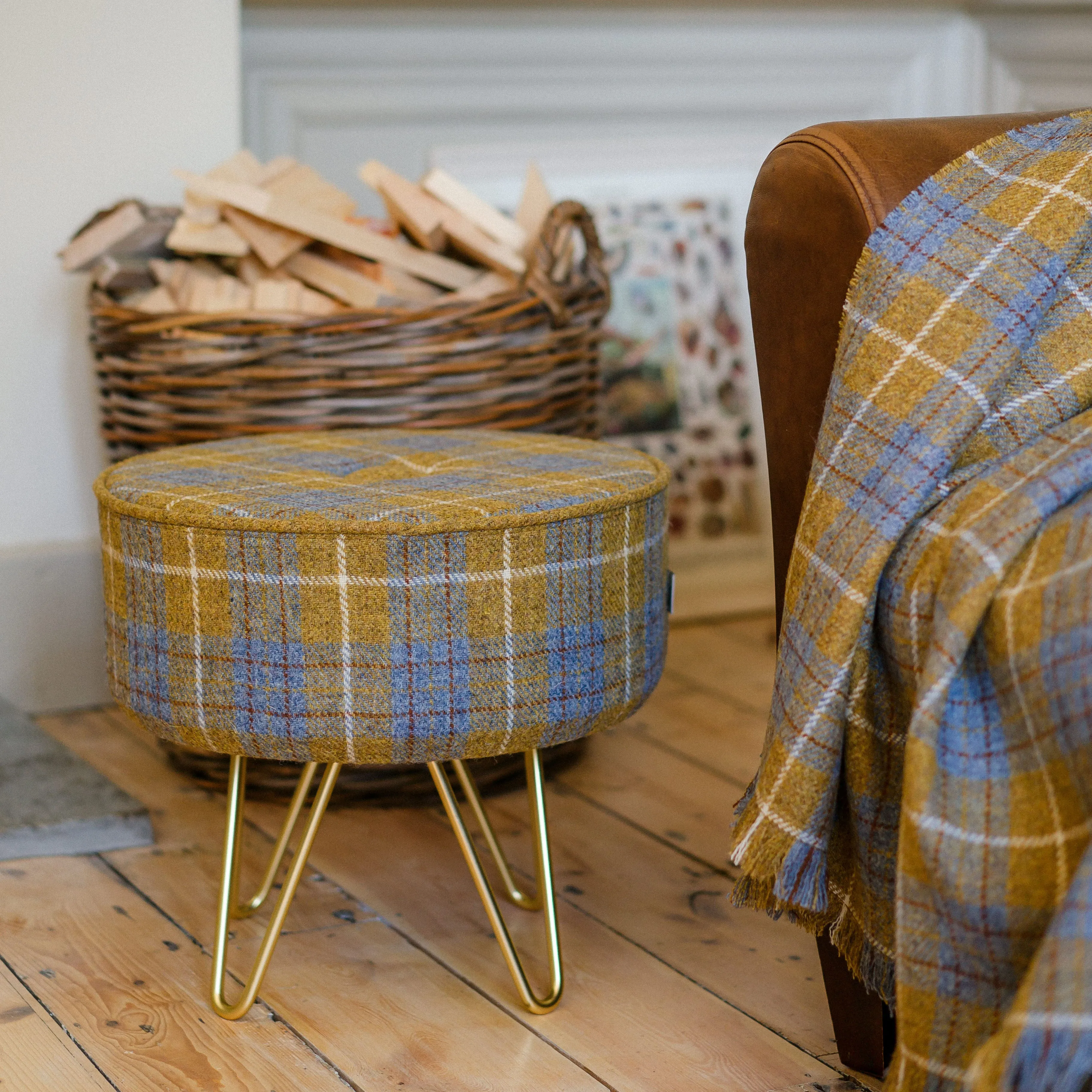 Sollas Tartan Footstool with Button