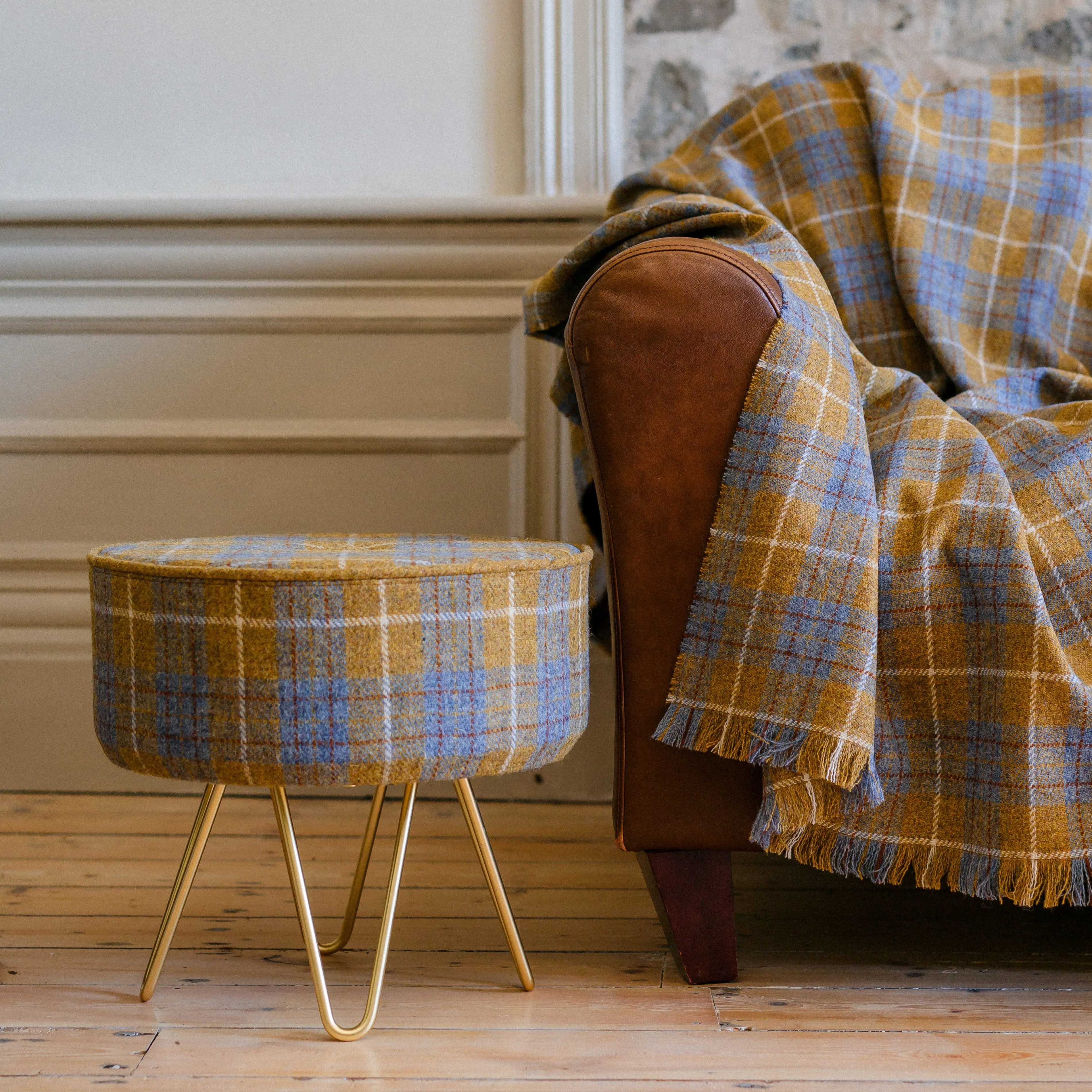 Sollas Tartan Footstool with Button