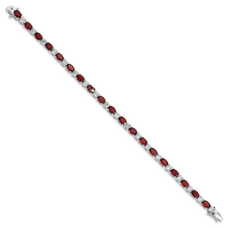 Sterling Silver Rhodium-plated Garnet and Cz Bracelet QX172GA