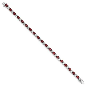 Sterling Silver Rhodium-plated Garnet and Cz Bracelet QX172GA