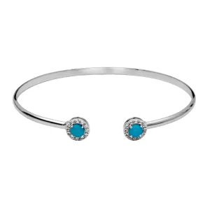 Sterling Silver Sleeping Beauty Turquoise & White Topaz Halo Cuff Bracelet by Samuel B.