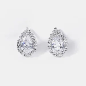 Sterling Silver Zircon Teardrop Shape Earrings