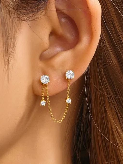 Stud Earring Set with detable Chain 925 Sterling Silver Zircon Hypoallergenic Luxury Earrings