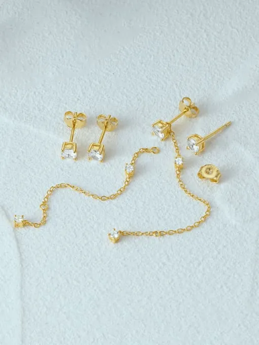 Stud Earring Set with detable Chain 925 Sterling Silver Zircon Hypoallergenic Luxury Earrings