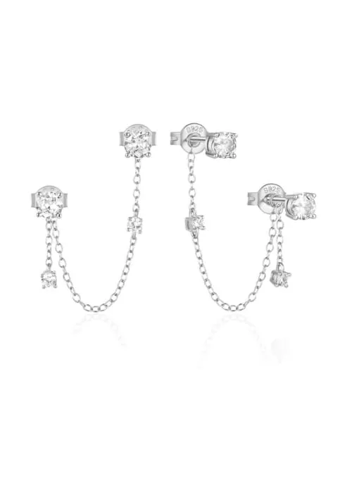 Stud Earring Set with detable Chain 925 Sterling Silver Zircon Hypoallergenic Luxury Earrings