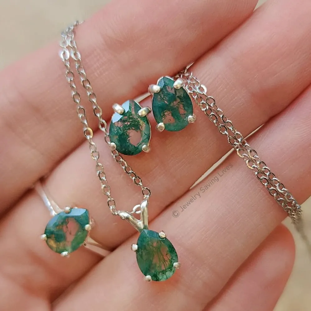 Teardrop Moss Agate Necklace