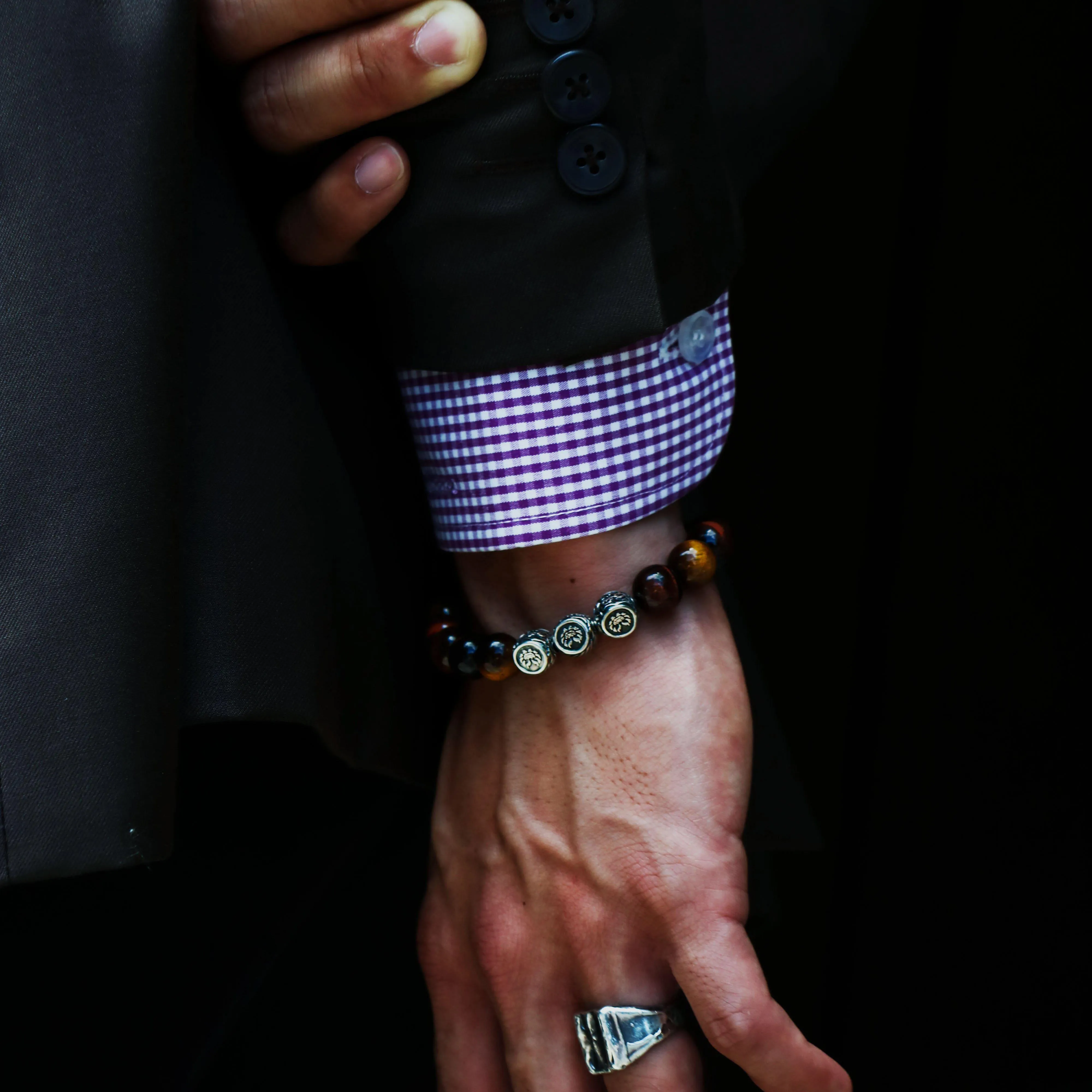 The Huntsman | Silver Dragrose Tiger Eye Beaded Bracelet