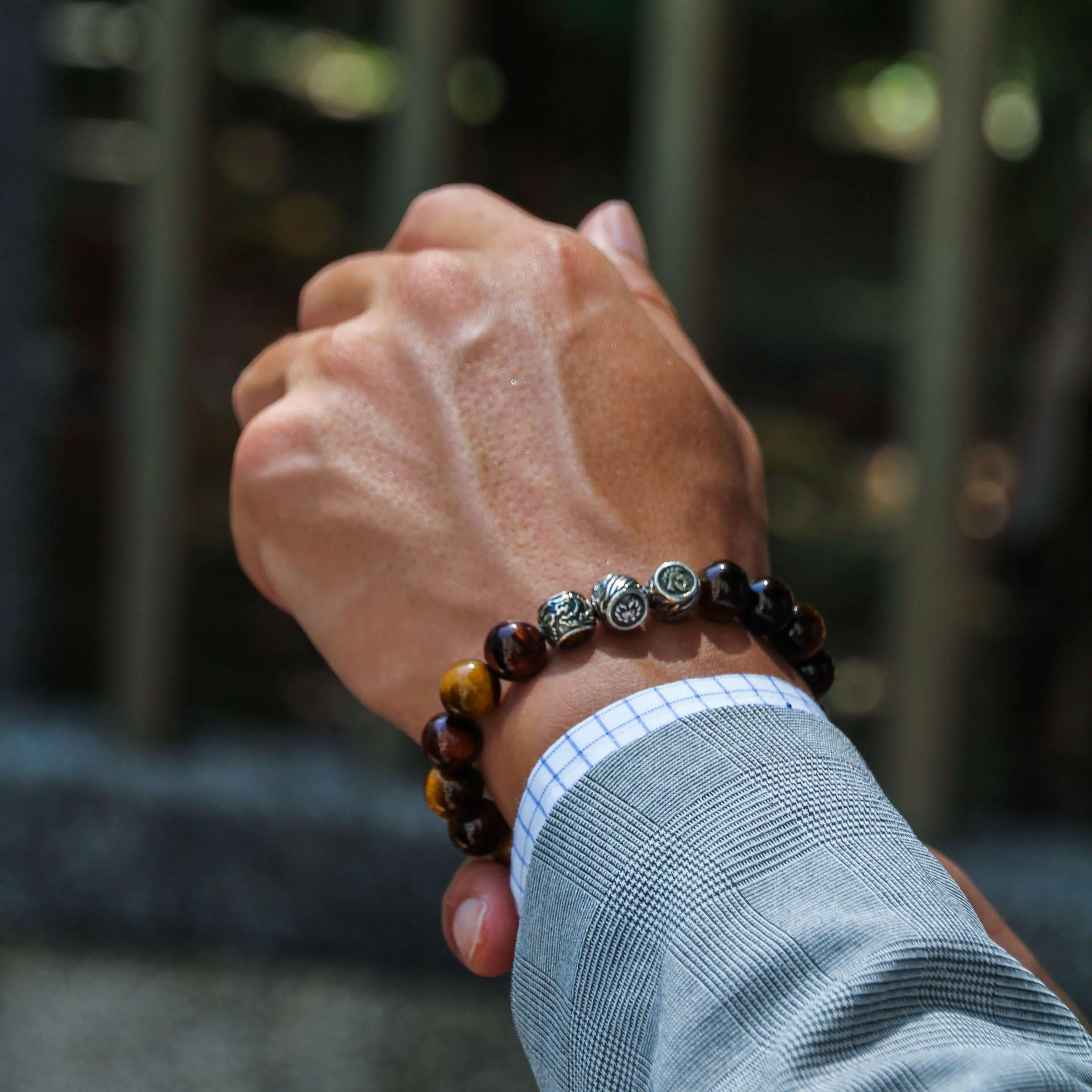 The Huntsman | Silver Dragrose Tiger Eye Beaded Bracelet