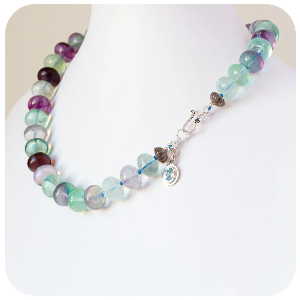 The Minty Fluorite Bead Necklace with Blue Topaz Charm