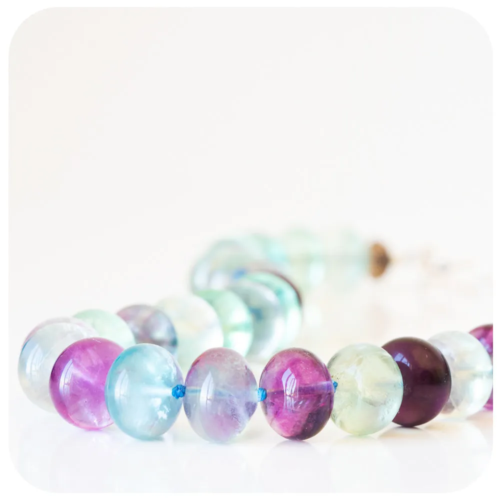 The Minty Fluorite Bead Necklace with Blue Topaz Charm
