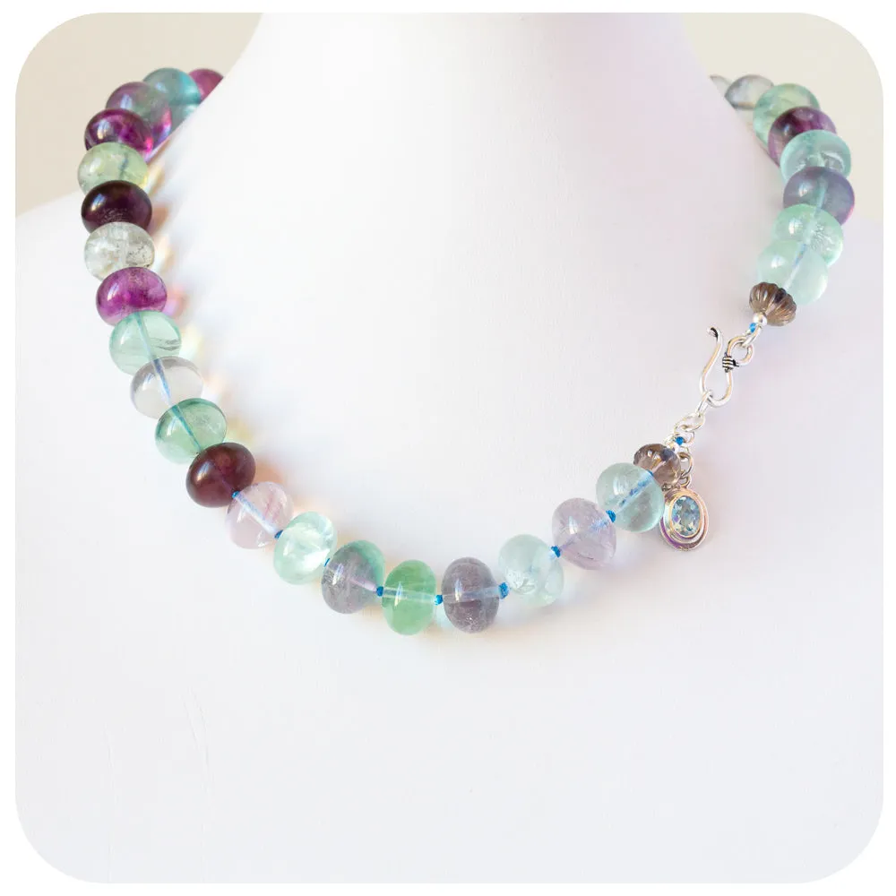 The Minty Fluorite Bead Necklace with Blue Topaz Charm