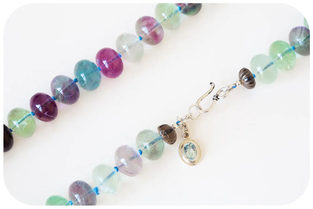 The Minty Fluorite Bead Necklace with Blue Topaz Charm