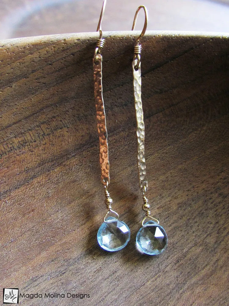 The Something Blue Earrings: Hammered Gold And Delicate Blue Topaz Drop