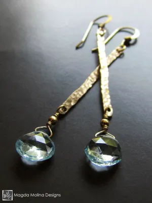 The Something Blue Earrings: Hammered Gold And Delicate Blue Topaz Drop