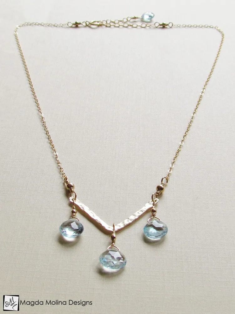 The Something Blue Necklace: Hammered Gold And Fancy Blue Topaz