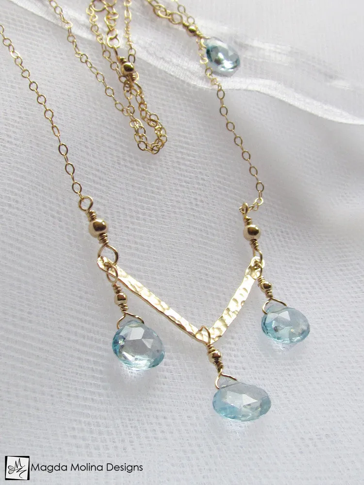 The Something Blue Necklace: Hammered Gold And Fancy Blue Topaz
