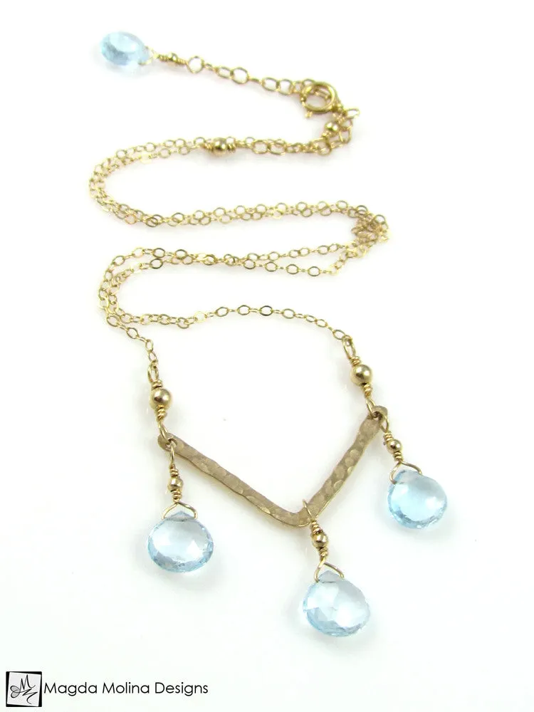 The Something Blue Necklace: Hammered Gold And Fancy Blue Topaz