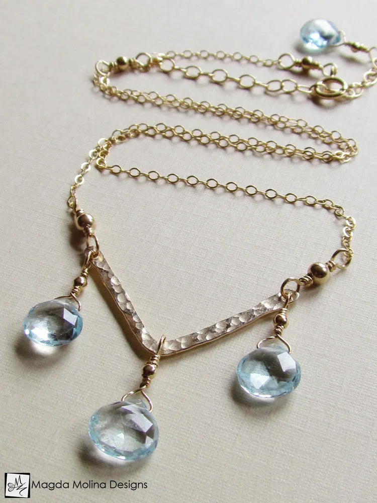 The Something Blue Necklace: Hammered Gold And Fancy Blue Topaz