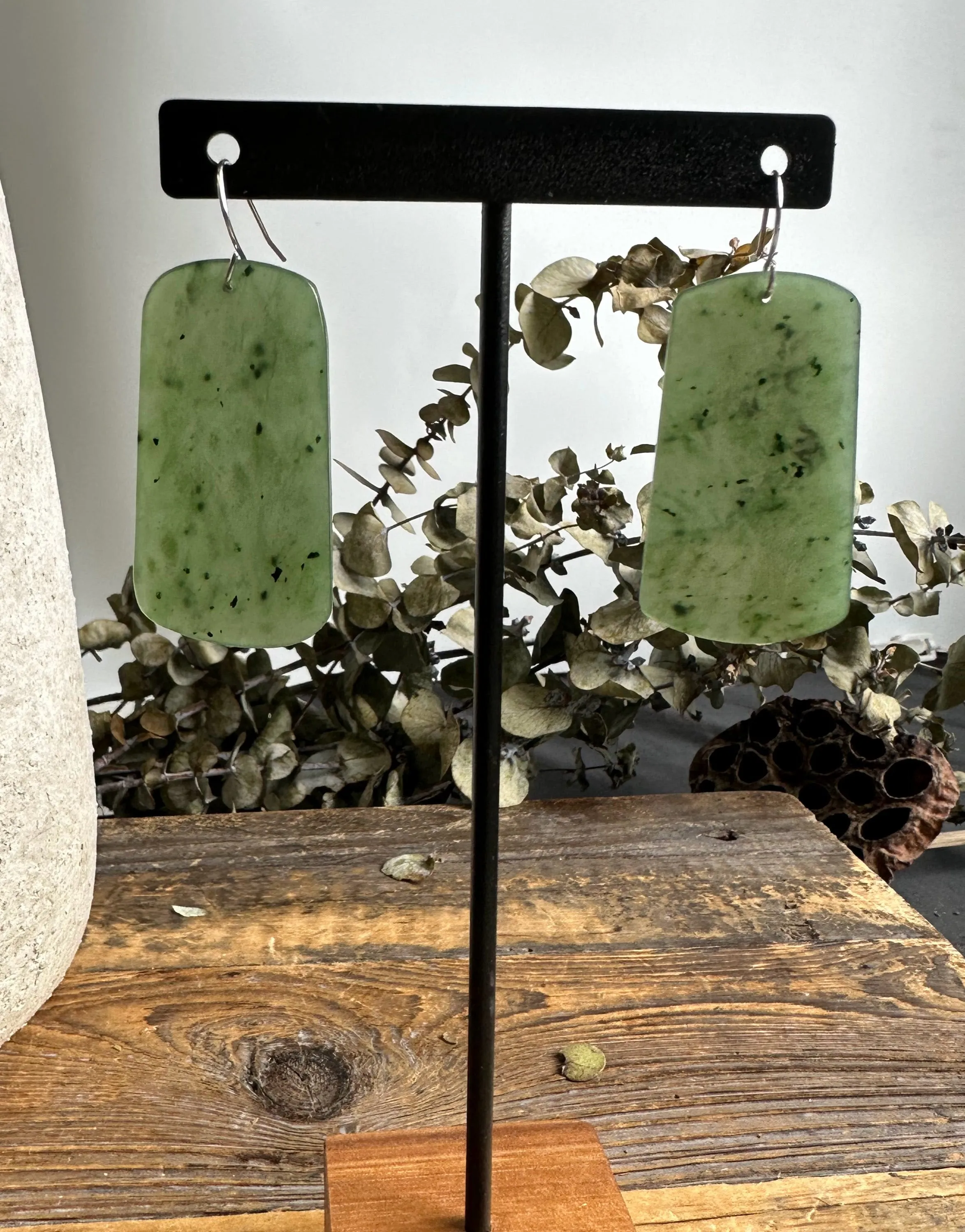 Thin Nephrite Jade Earrings