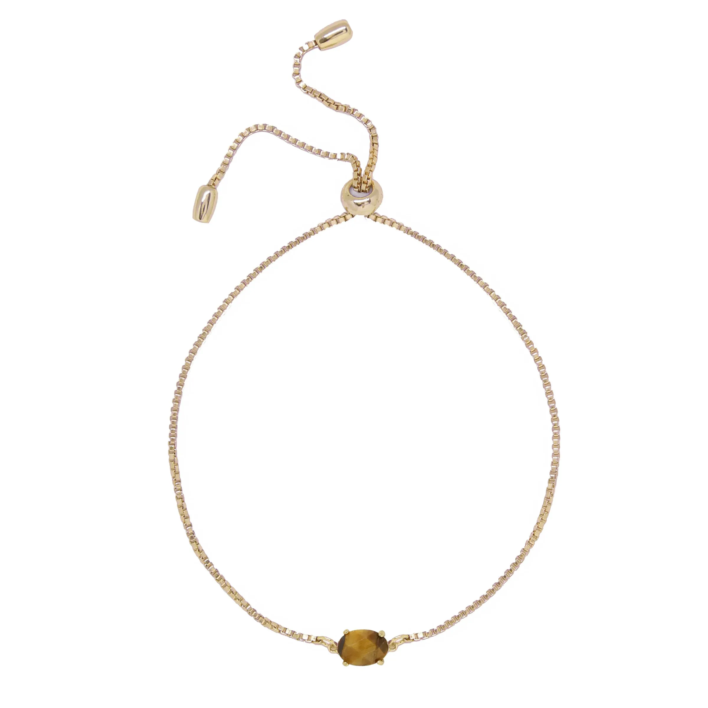 Tiger's Eye & Gold Adjustable Chain Bracelet