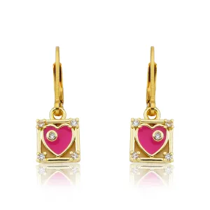 Twin Star Enamel Heart Square Dangle Earring