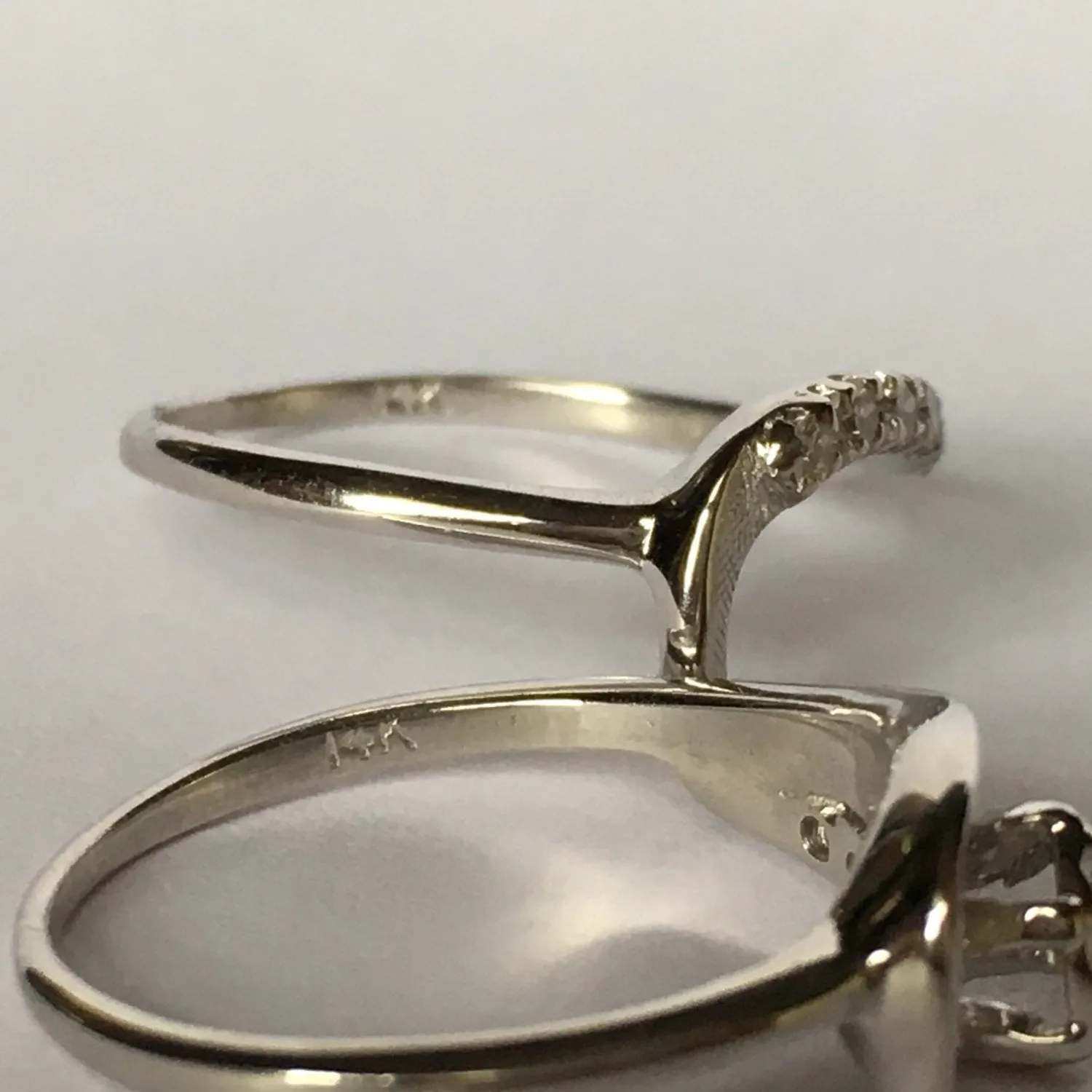 Vintage Wedding Ring Set. Diamond Engagement Ring. Diamond Wedding Band. 0.74 Carats. 14K White Gold Setting. Estate Jewelry. Bridal Set