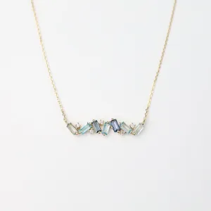 Yellow Gold Frenesia Mixed Blue Topaz Bar Necklace