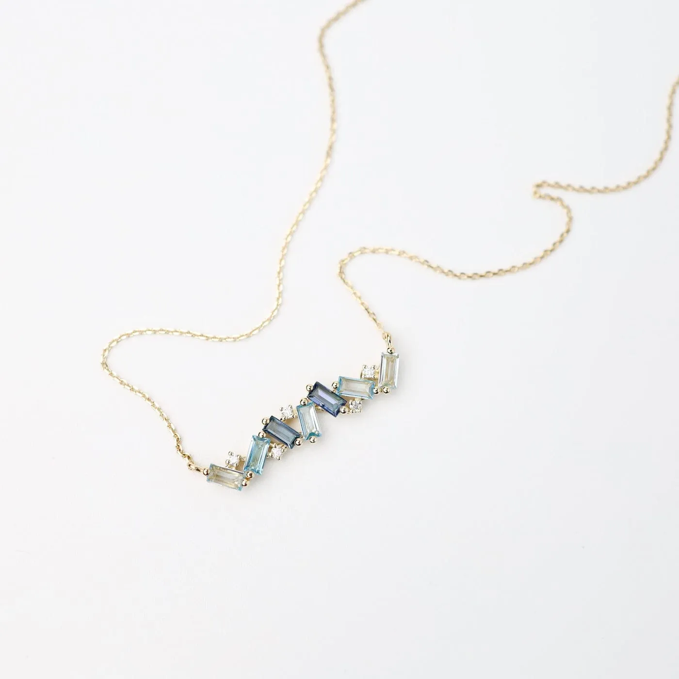 Yellow Gold Frenesia Mixed Blue Topaz Bar Necklace