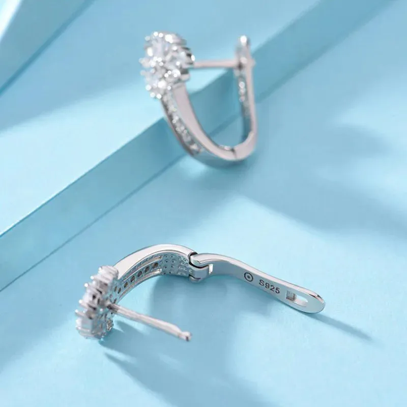 Zircoin 925 Sterling Silver Earrings Inlaid With Crystal Flowers