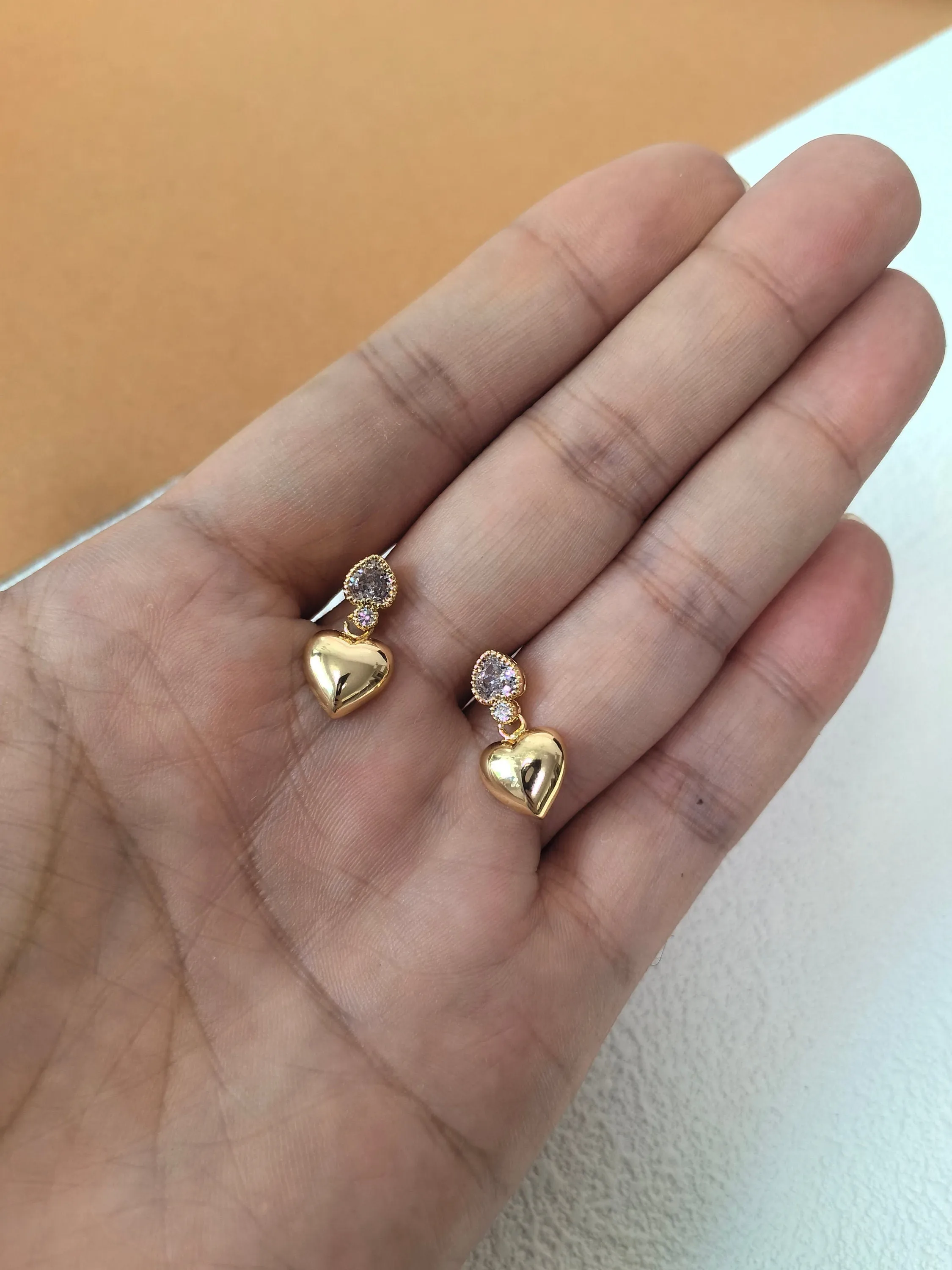 Zircon 19K Gold Plate Heart Stud Dainty Earrings