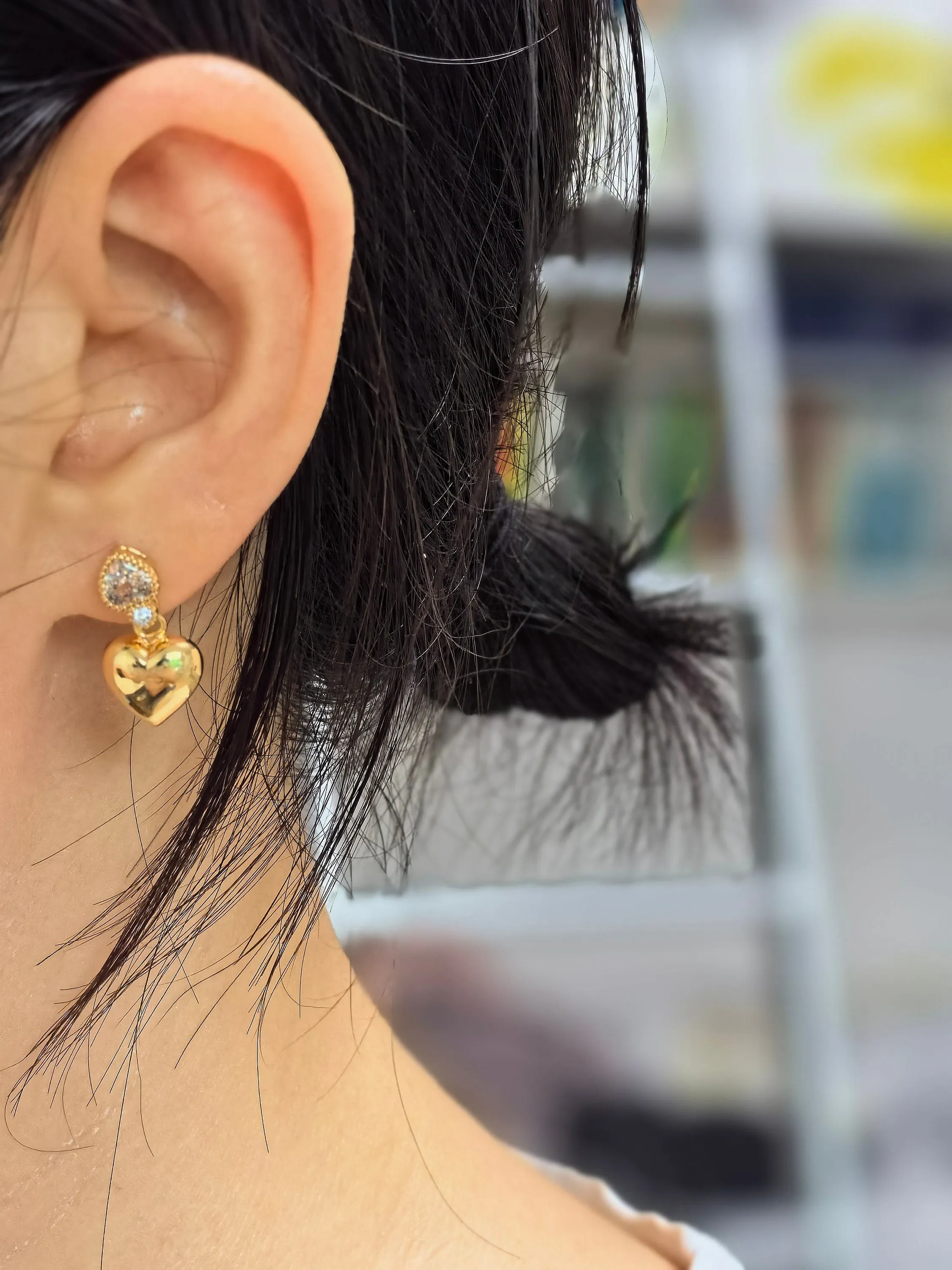 Zircon 19K Gold Plate Heart Stud Dainty Earrings