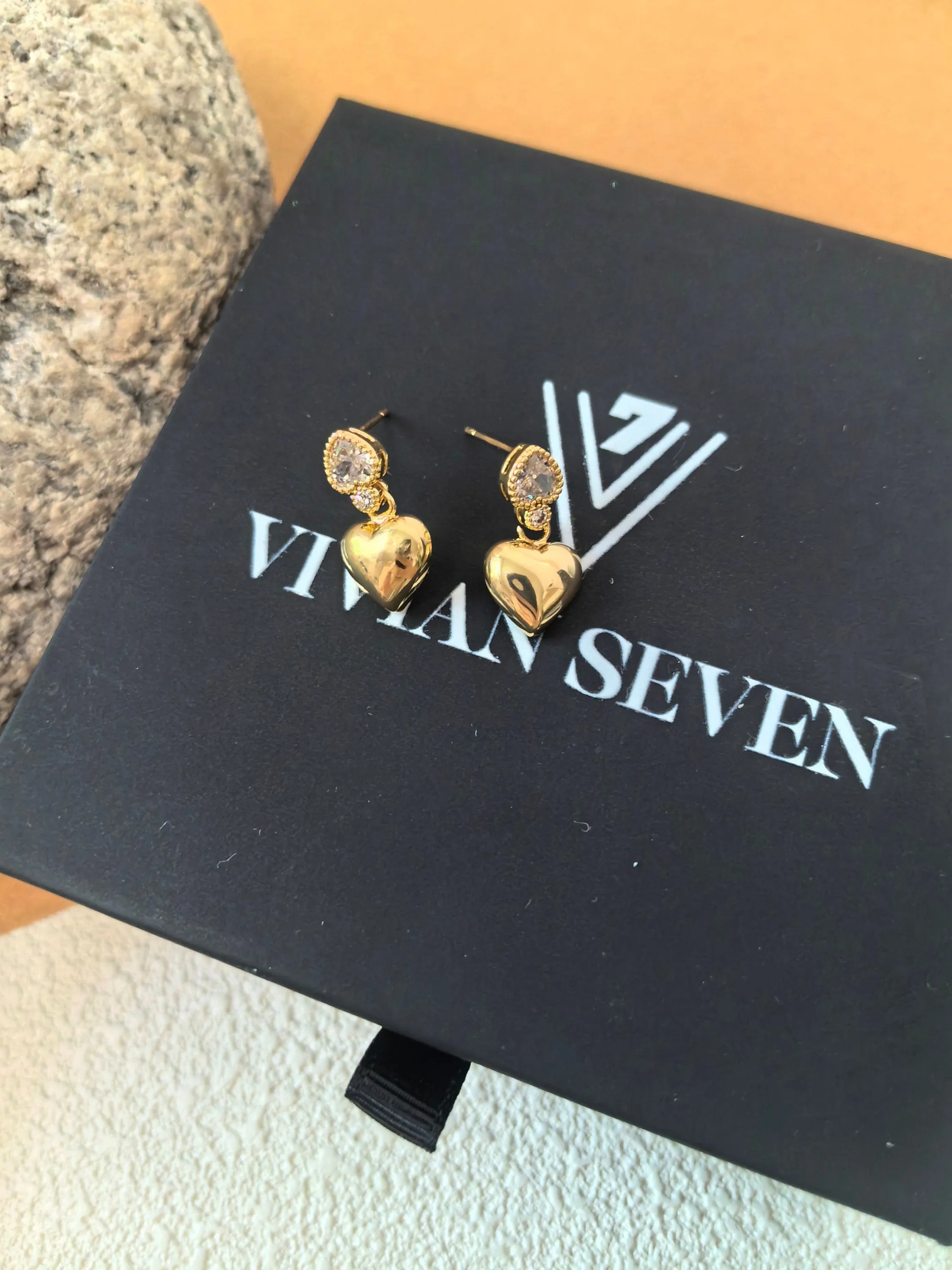Zircon 19K Gold Plate Heart Stud Dainty Earrings