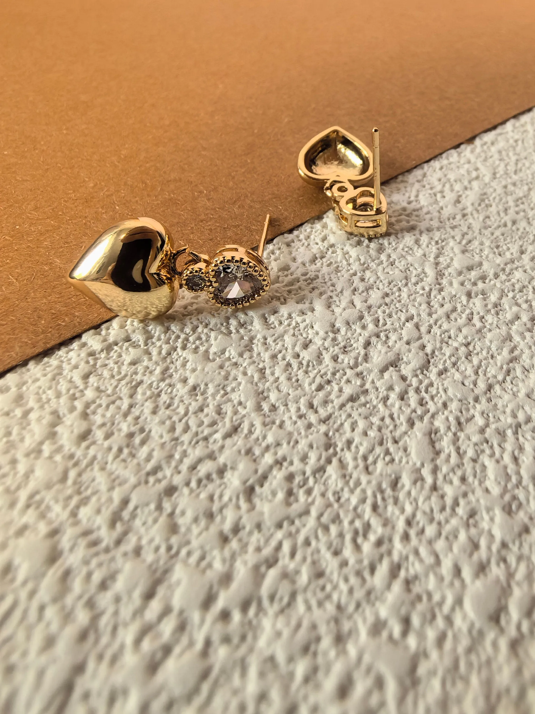 Zircon 19K Gold Plate Heart Stud Dainty Earrings