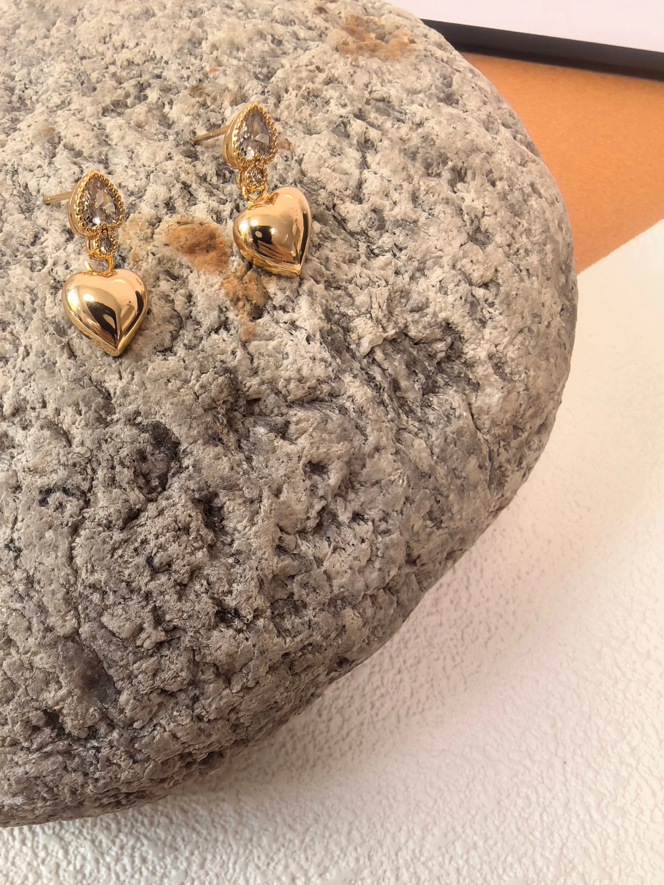 Zircon 19K Gold Plate Heart Stud Dainty Earrings