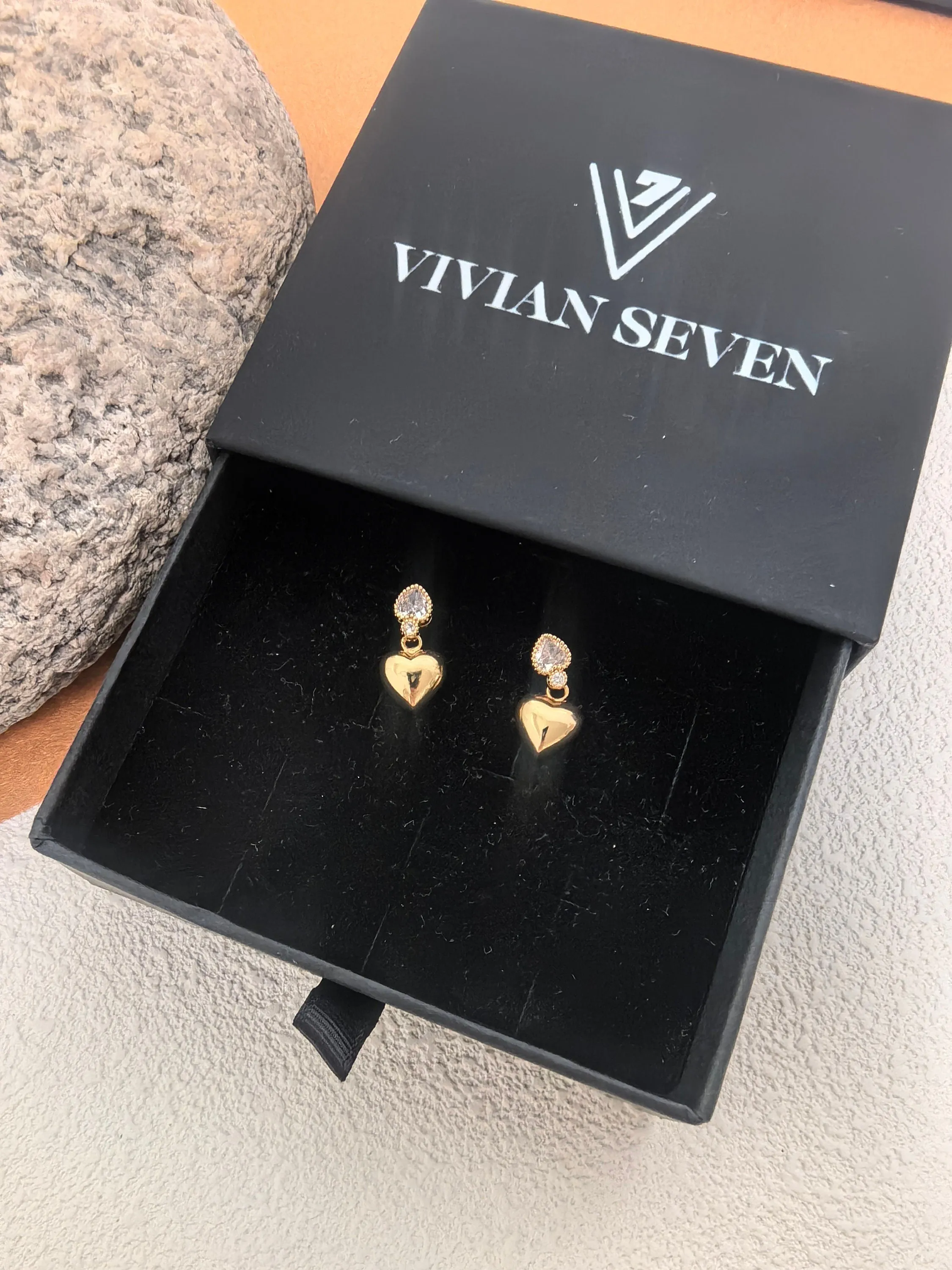Zircon 19K Gold Plate Heart Stud Dainty Earrings